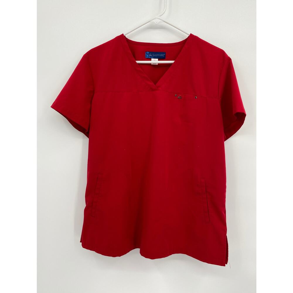 Koi Sapphire Cora 294 V-Neck Short Sleeve Red Scrub Top Womens Large